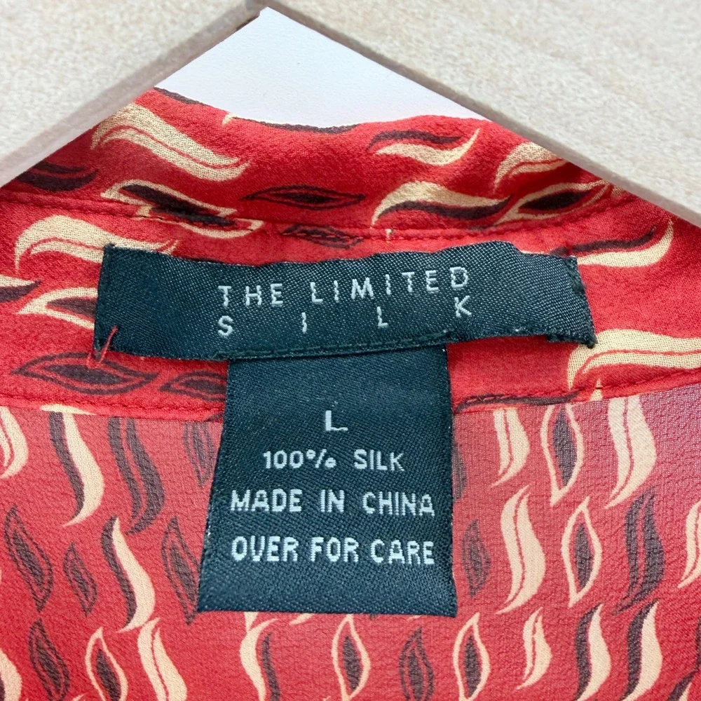 Vintage Y2K The Limited 100% Silk‎ Sheer Button Down Top in Red Flame Size L